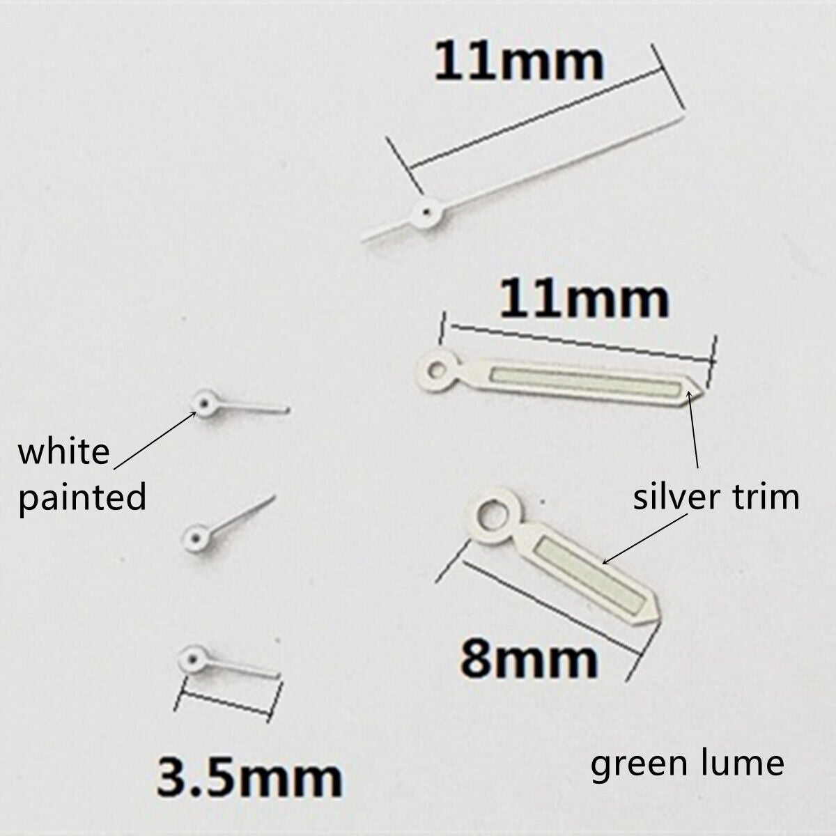 11 x 11 x 8 mm, silberner Rand, grüne Leuchtzeiger für Epson VD53 VD54 VD57 Uhrwerk