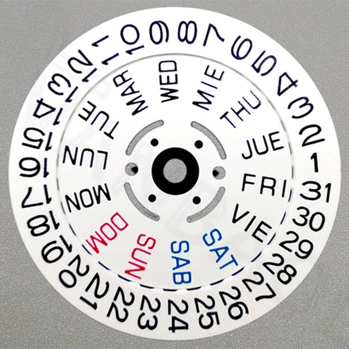 White date disk wheel with English font for NH36 movement, date at 3 o'clock, crown position 3/3.8, watch accessory.