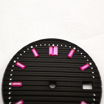 Pink imitation gemstone nail black watch dial, 29.8mm for NH35 movement