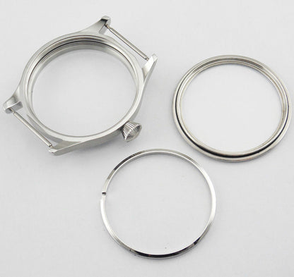 44mm stainless steel watch case, compatible with ETA 6497/6498 & Seagull ST3600 movements, durable and sleek.