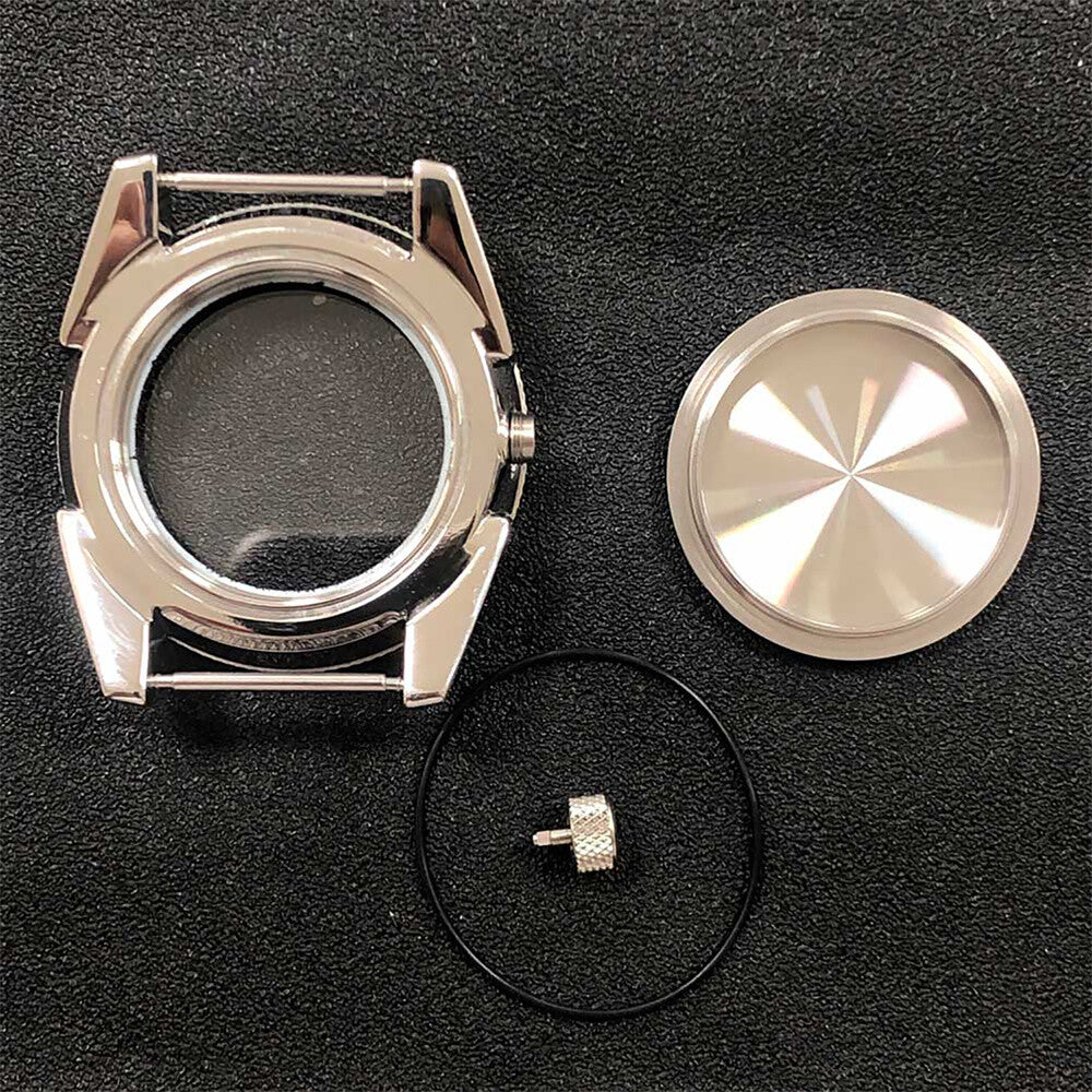 MH35/NH36 stainless steel watch case with 43mm sapphire glass, 10ATM waterproof, ideal for durable watch accessories.