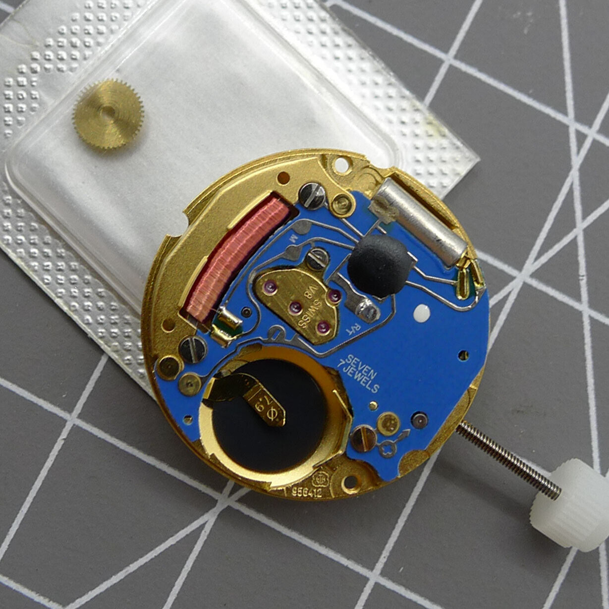 Swiss ETA 956.412 quartz watch movement with date at 6, 3 hands, precision Swiss-made ETA accessory.