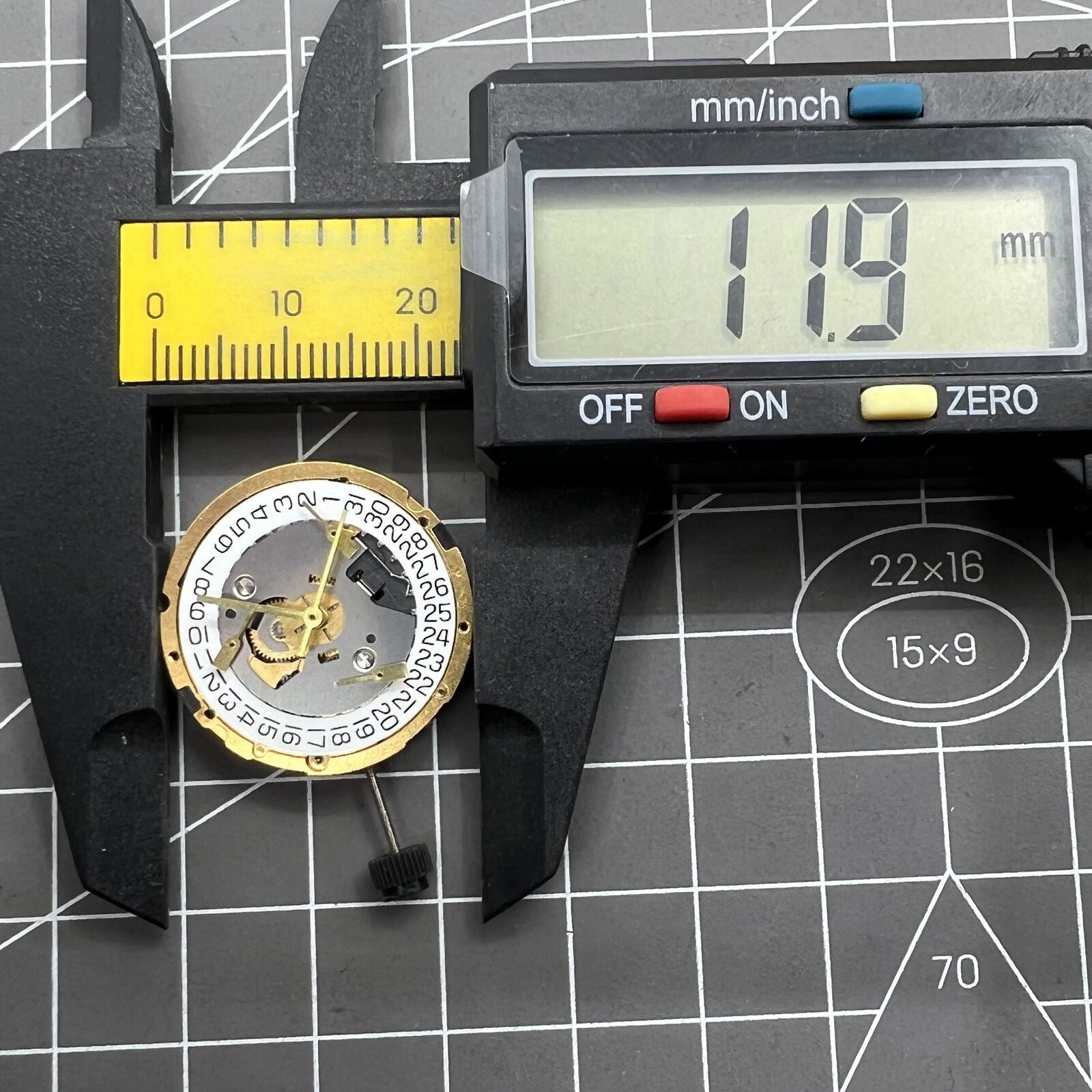 Close-up of ETA 251.471 quartz movement in a multifunctional watch accessory, highlighting precision craftsmanship.