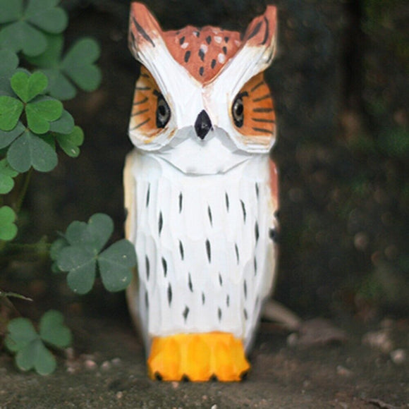 Handmade Light Brown Carved Owl Wooden Figurine Sculpture Decorative Artwork