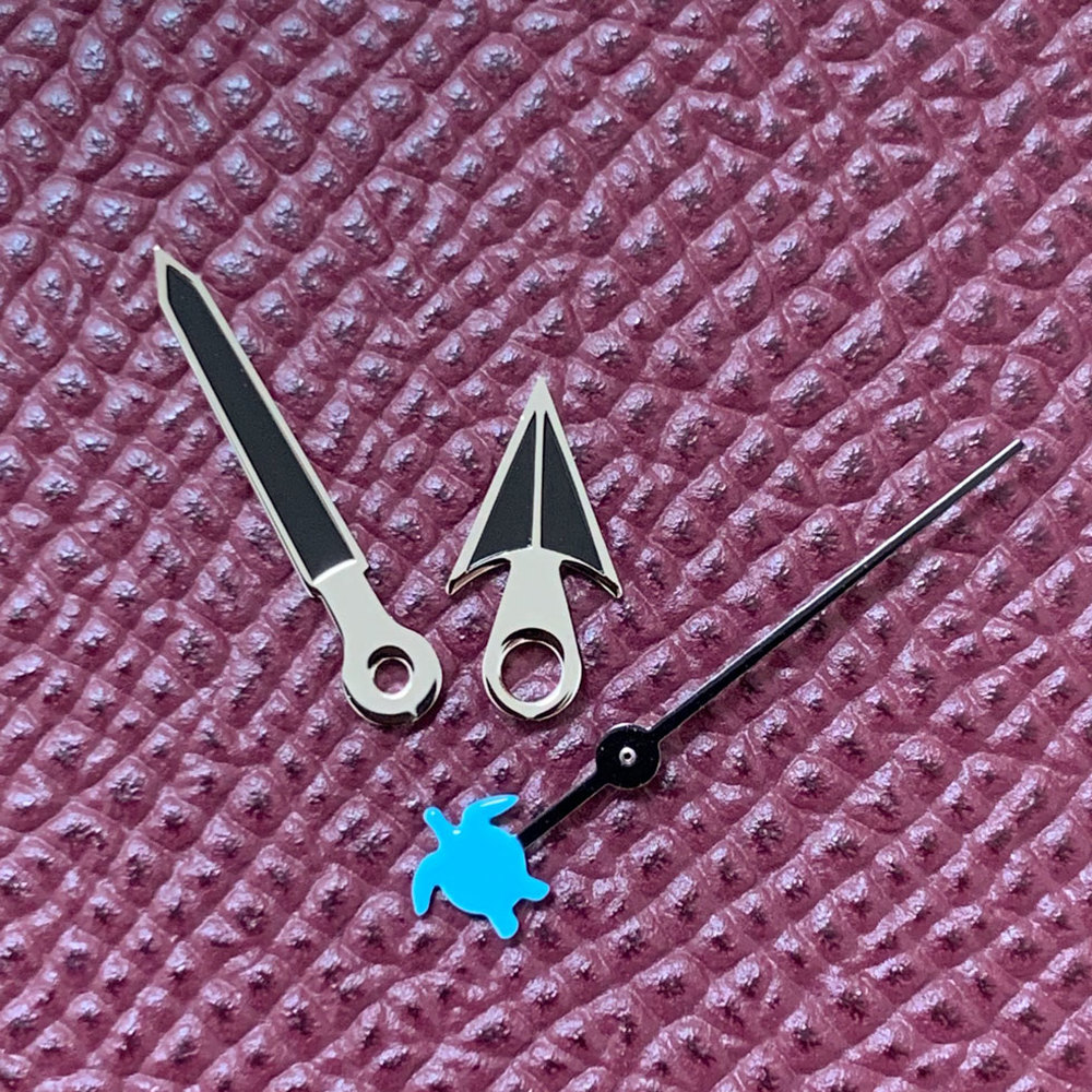Black watch hands set for NH35/NH36/4R36 movement with Turtle/Fish second hand.