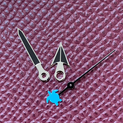 Black watch hands set for NH35/NH36/4R36 movement with Turtle/Fish second hand.