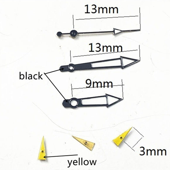 Yellow Small Second Hand Black Trim Watch Hands for Miyota OS10 OS20 OS60 OS80