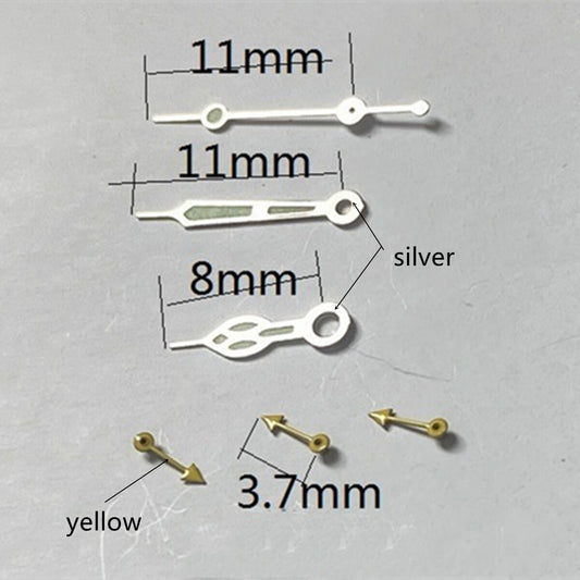 Aiguilles de montre luminescentes vertes argentées de 11 mm pour Miyota OS10, OS20, OS22, OS60, OS80