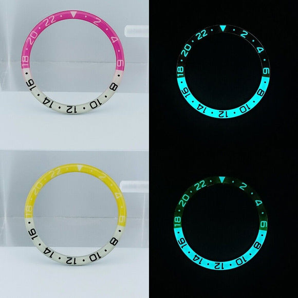38mm Rose Red/Yellow Resin+Alloy Blue Lume Watch Bezel for SKX007 SKX011