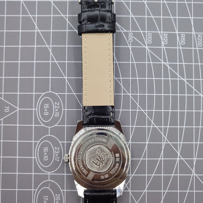 Shanghai Factory 38mm manual mechanical watch with white dial, 19 jewels, classic three-hand design.