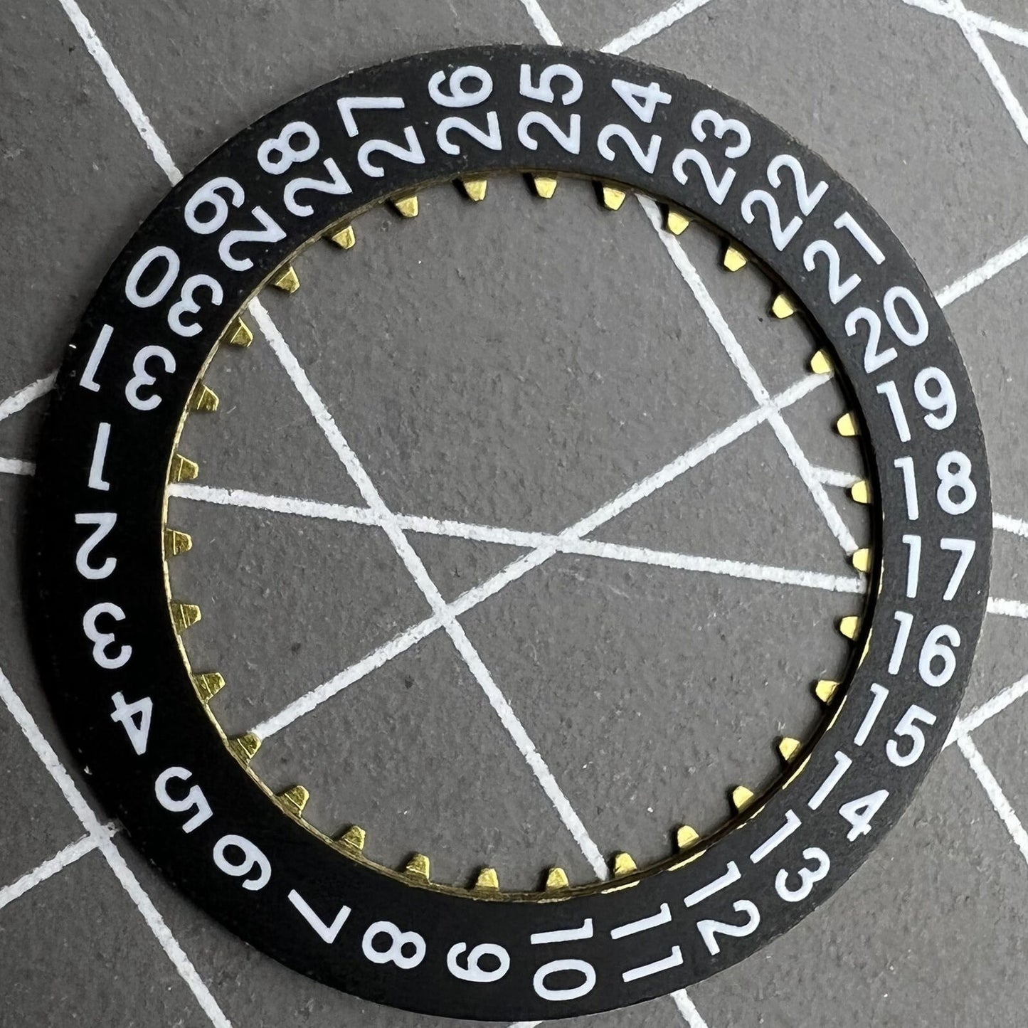 Black date disk wheel for China Made 7750 movement, showing date at 3 o'clock position.