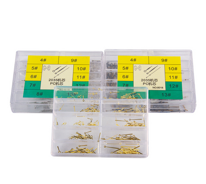 Quartz watch hands set for 2035 movement with small, minute, and hour hands, perfect for precise repairs.