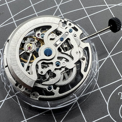 Seagull TY2809 Automatik Skelettuhr mit silbernem Geh�use und mechanischem Uhrwerk, elegantes Design.
