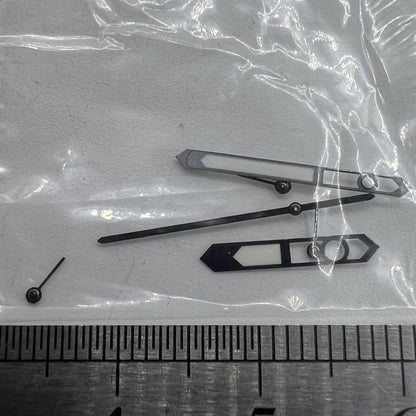 Black trim lume watch hands by P1-H5-NO13 for Ronda 5030.D quartz, perfect for accurate time display.