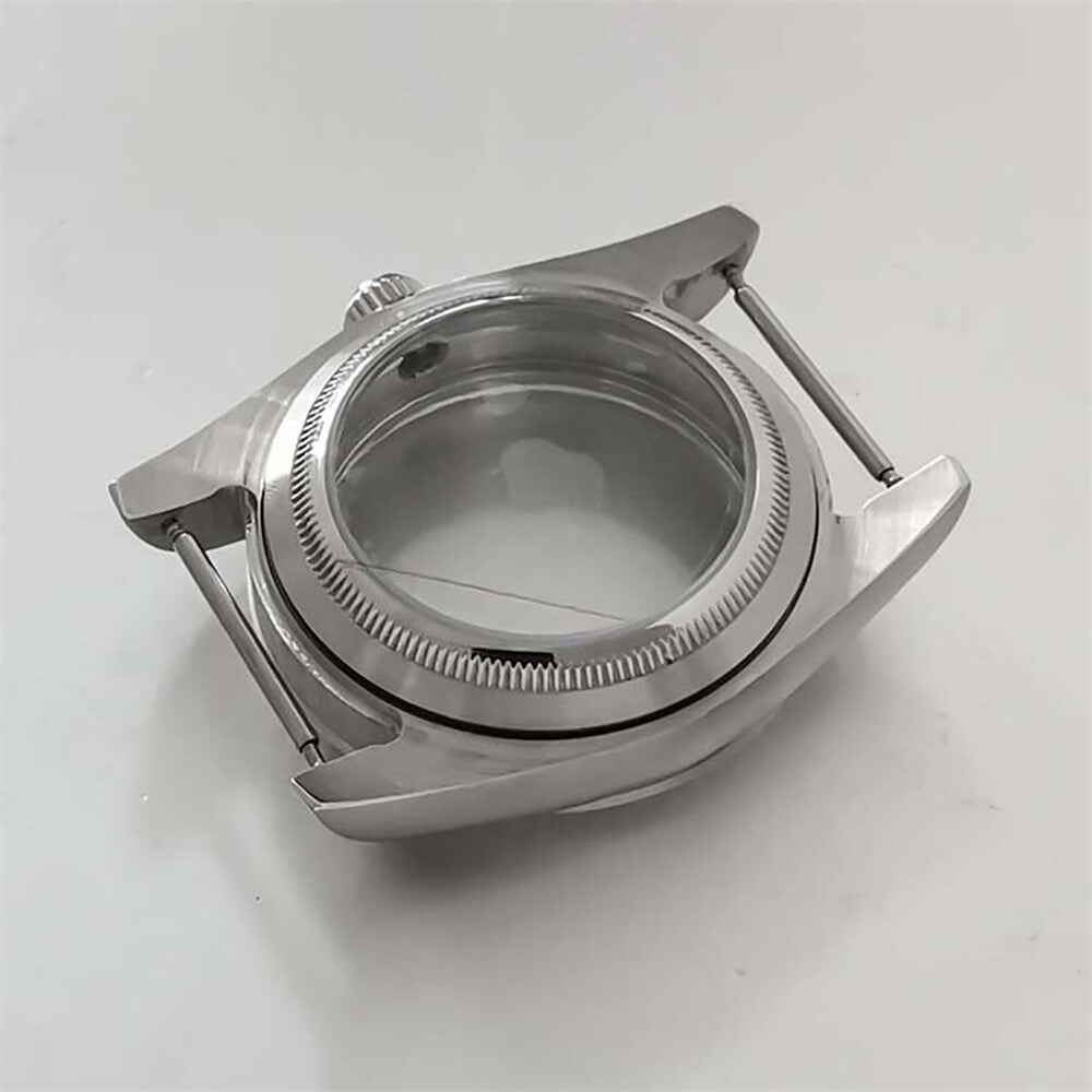 36mm stainless steel watch case and strap with transparent calendar, fits NH35/36 movements.