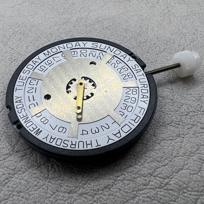 Swiss ETA 805 144 quartz movement watch with silver three hands and white dial, precise timekeeping.