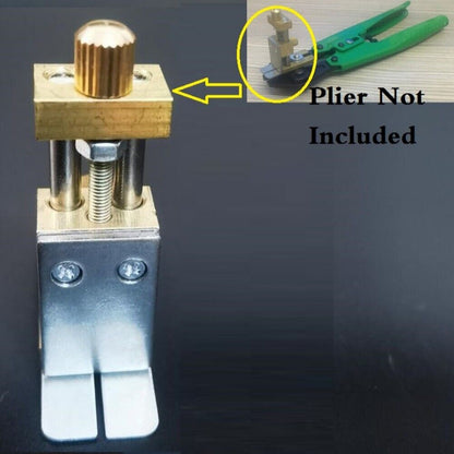Auxiliary positioning tool for accurate watch stem cutting with cutter plier accessory.