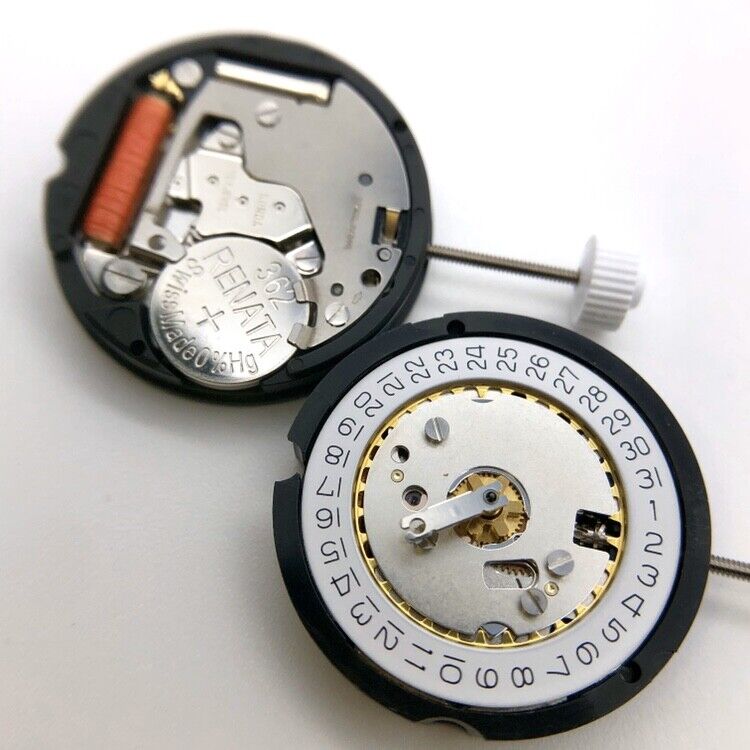 Ronda 585 quartz watch movement with date display at 3 o'clock, precise timekeeping accessory.