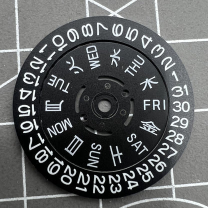 Blue Lume black date and week disk wheel for NH36 movement, enhancing watch accessory functionality.