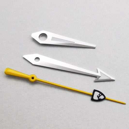 Pointed yellow second hand with green lume for NH35/36 watches, perfect for precise timekeeping by Bullet brand.