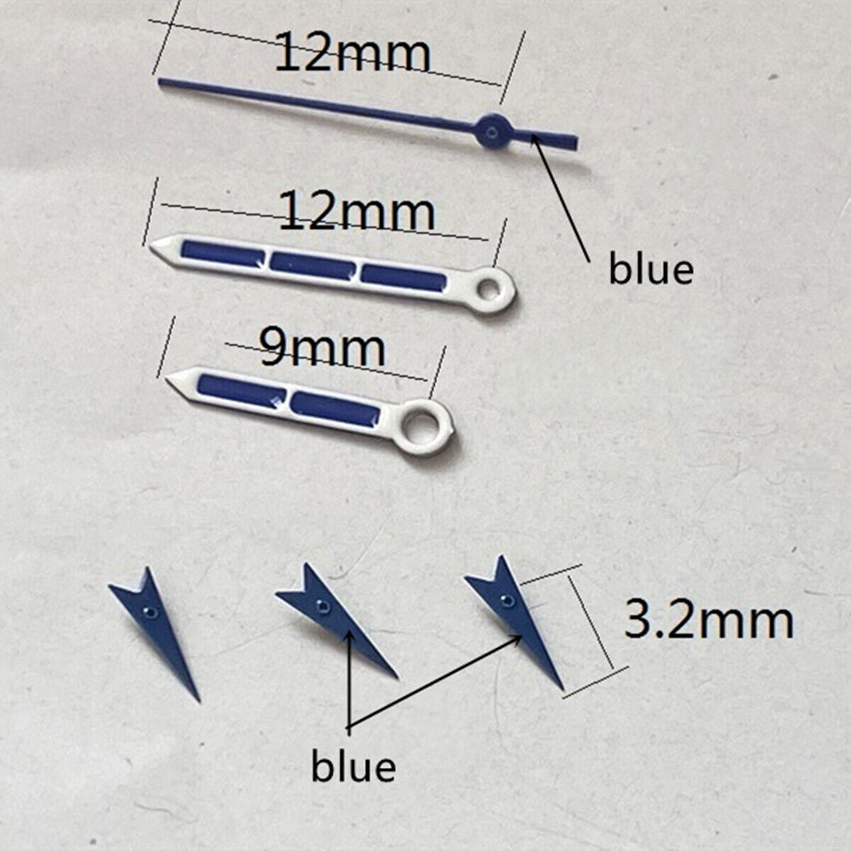 12mm Blue Painted Watch Hands for Miyota OS10 OS20 OS22 OS60 OS80 OS11 Movement
