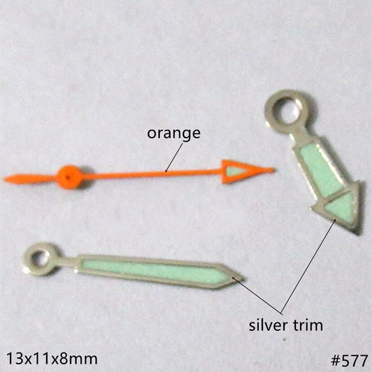 13 mm Uhrzeiger-Set mit silbernem Rand und grüner Leuchtmasse für Miyota 2035 2115 2105 2305
