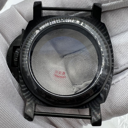 44mm black sapphire watch case, fits Seagull ST3600, ST3621, ETA 6497, 6498 models, durable design.