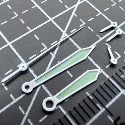 15mm 6 Hands White Trim Green Lume Watch Hands Set for Movement ISA 8172 Quartz