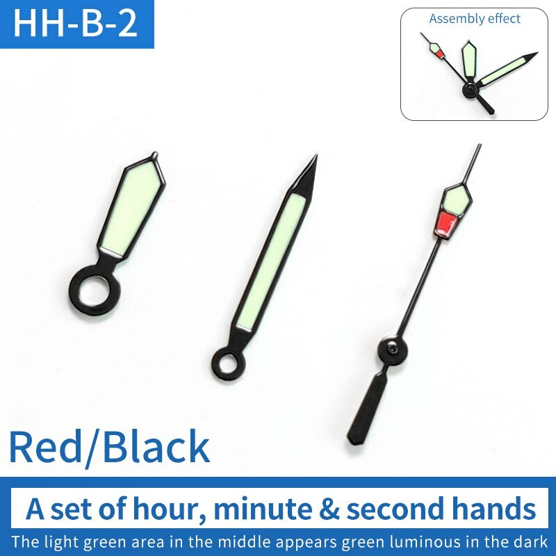 Luminous green watch hands set for NH35/NH36 movement, ideal for watch repair precision.