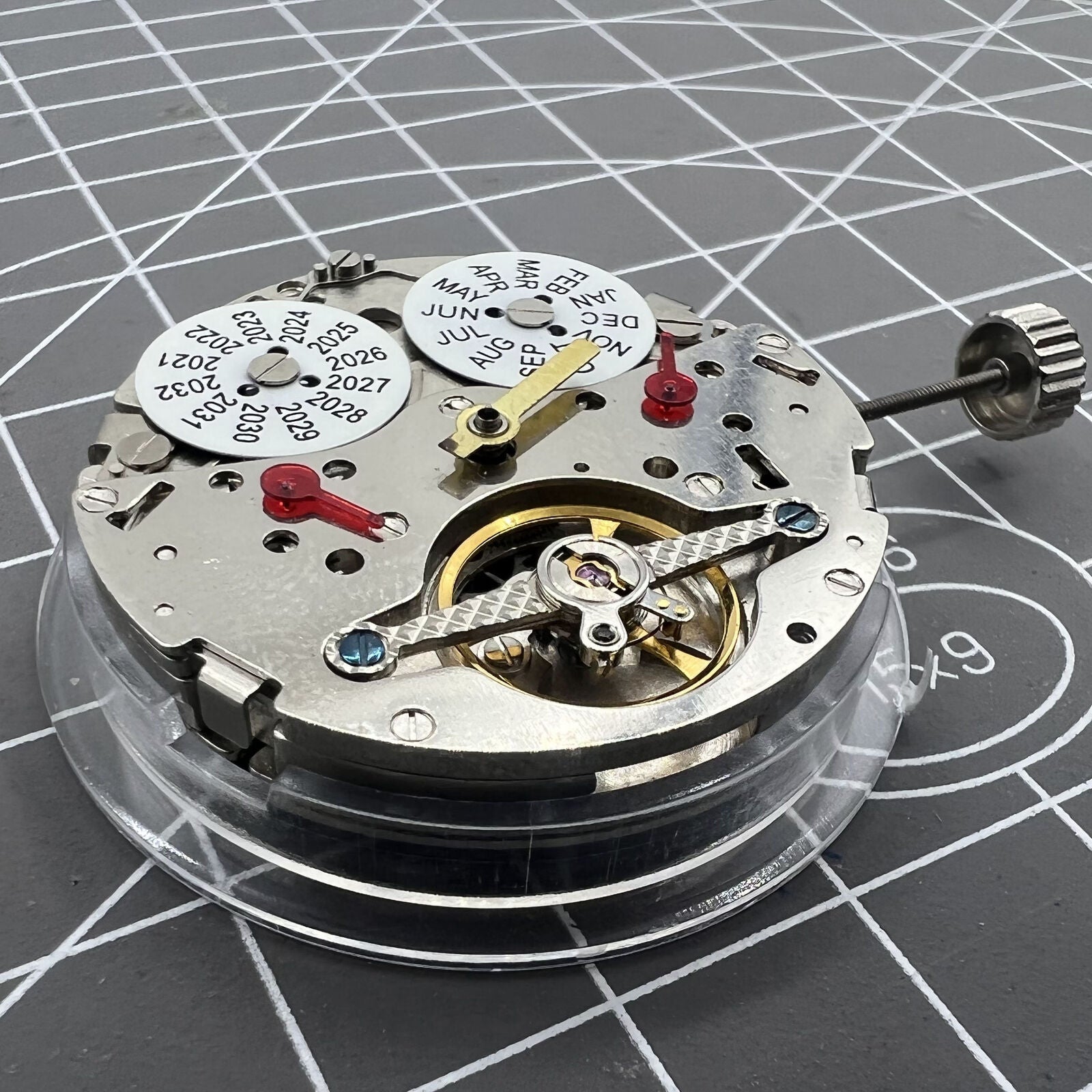 Dandong Silver hollow balance wheel watch movement showcasing automatic mechanical precision.