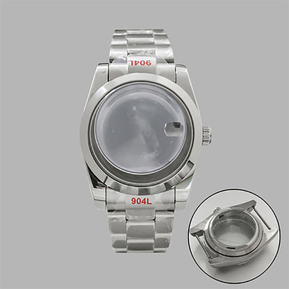 36mm stainless steel watch case and strap, featuring a transparent calendar window, fits NH35/36 movements.