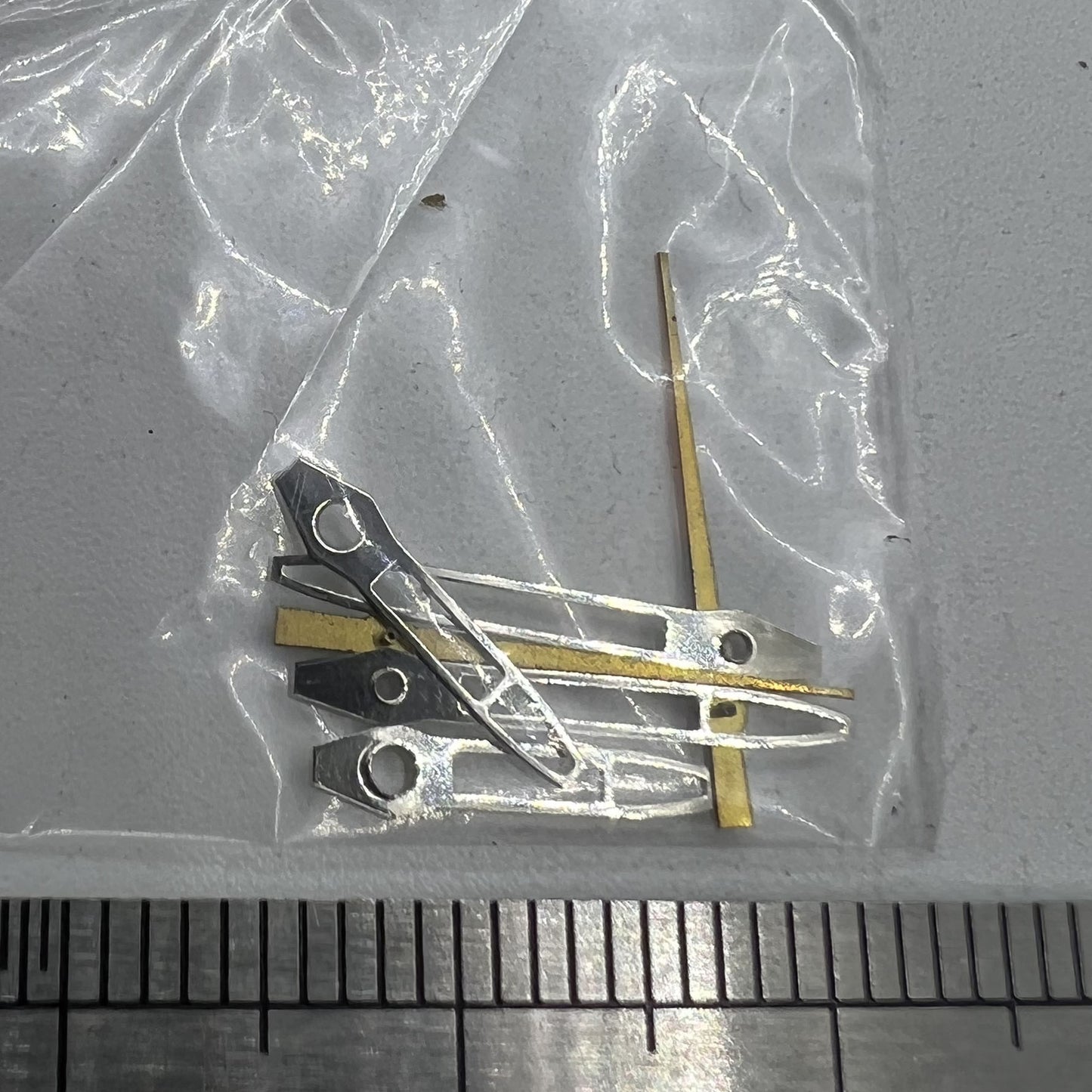 Silver trimmed hollow arrow 13mm watch hands, compatible with Miyota 2315, 2035, 2036, 2115, 2305 movements.