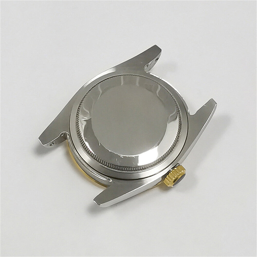 36mm stainless steel watch case with durable cover, compatible with NH35/NH36 movement, includes black strap.