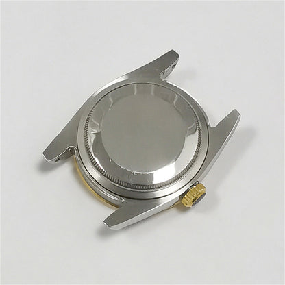 36mm stainless steel watch case with durable cover, compatible with NH35/NH36 movement, includes black strap.