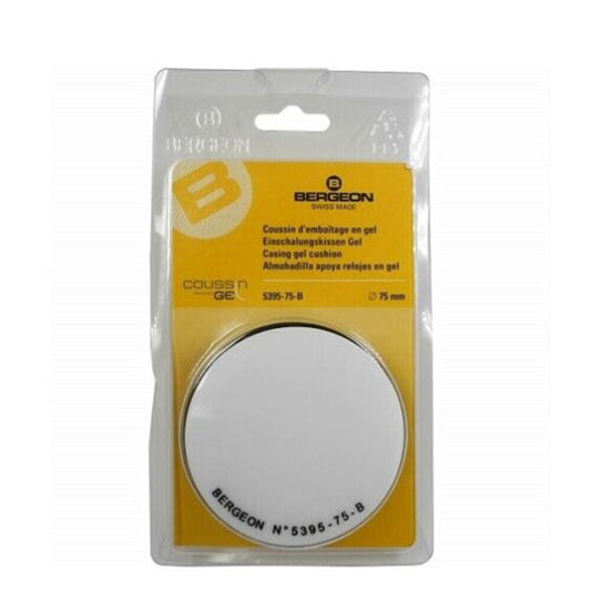 Bergeon 5395-75-B white gel cushion for 75mm watch cases, perfect for secure watch repairs.