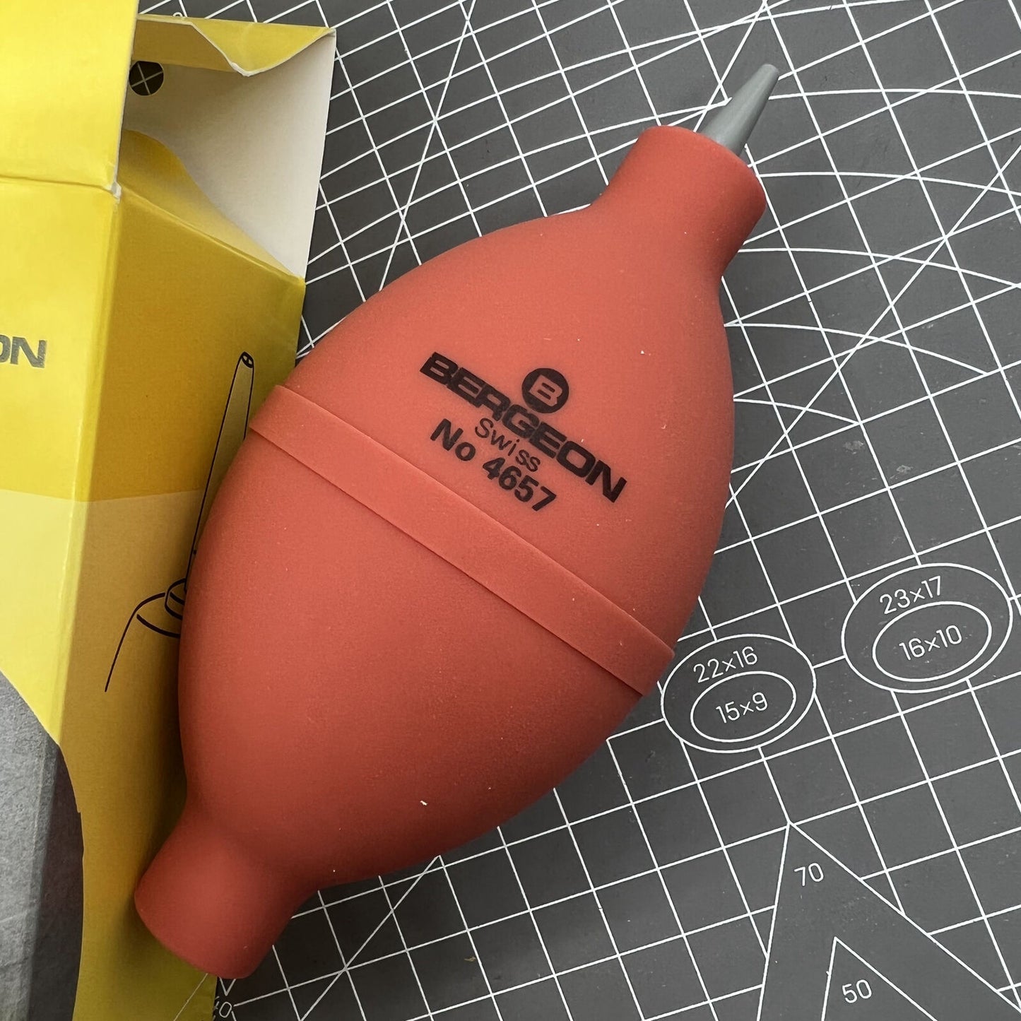 Swiss Bergeon 4657 fine tip rubber dust blower for precise cleaning of watch parts and delicate accessories.