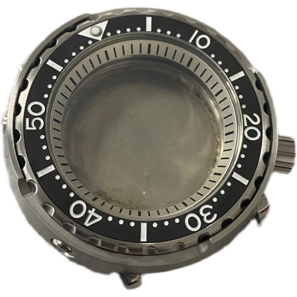 45MM stainless steel watch case with mineral glass and inner ring, compatible with NH35/NH36 movements.