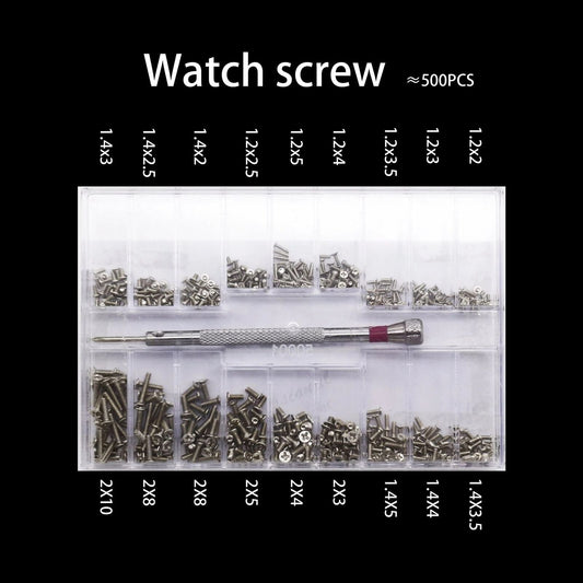 18-piece watch repair screws assortment for jewelry and glass fixing, ideal for precise watch accessory repairs.
