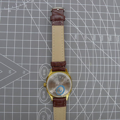 33mm Shanghai watch with blue dial, golden nail markers, square case, manual mechanical movement, 17 jewels by Shanghai.
