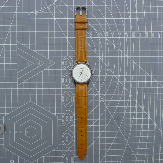 Beijing 36mm Double Rhomb watch with silver case and nail markers, manual mechanical movement for precise timekeeping