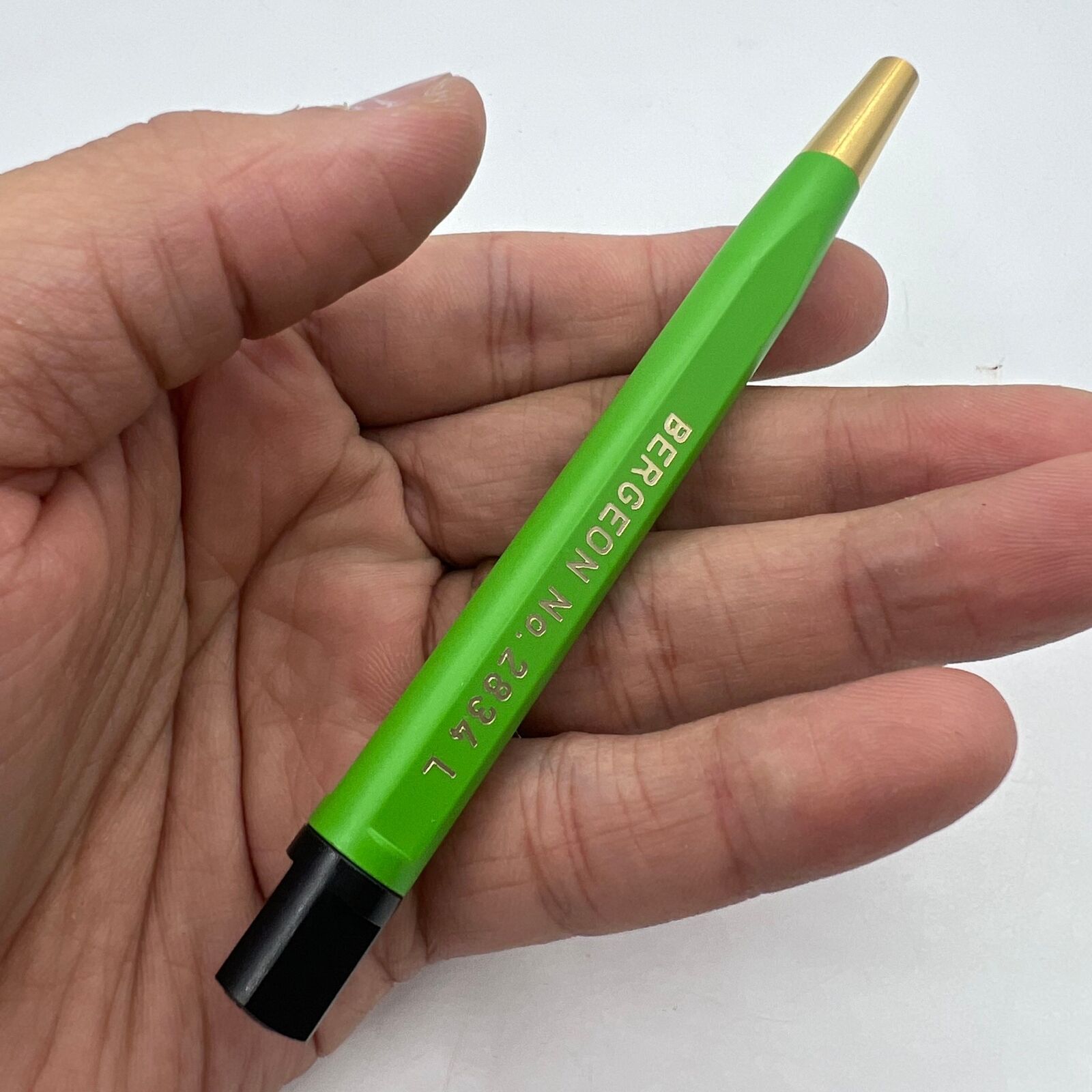 Bergeon 2834-L brass scratch brush with 10mm fine-tip, ideal for precise Swiss watch repair tasks.