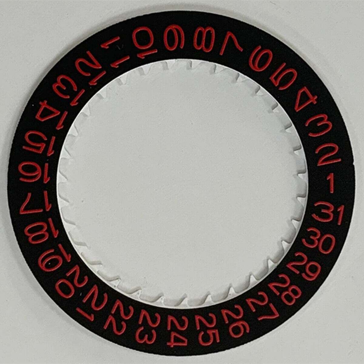 Red font date disk wheel on black background, compatible with NH35 watch movement, precision replacement part.