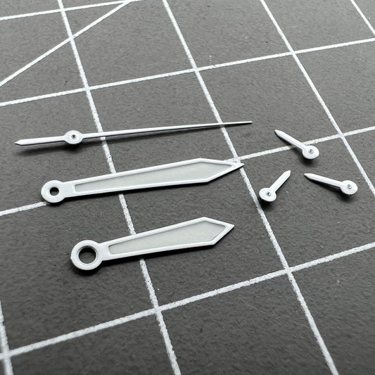 15mm green lume watch hands with white trim for ISA 8172, six-hand precise accessory.