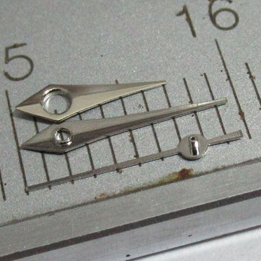 Silver arrow-shaped watch hands set compatible with Miyota 2035 and 2305 movements.