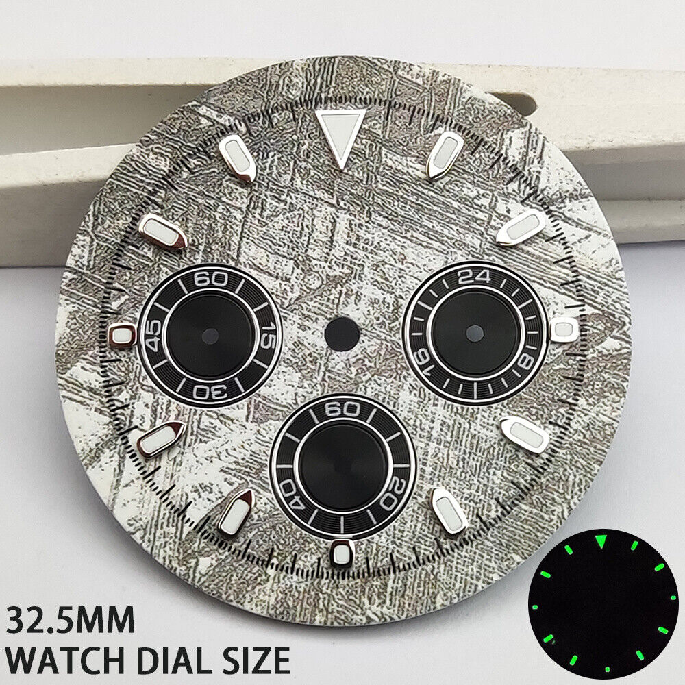 Green Lume 32,5 mm graues, mattiertes Zifferblatt im Rock-Stil für VK63-Quarzwerk