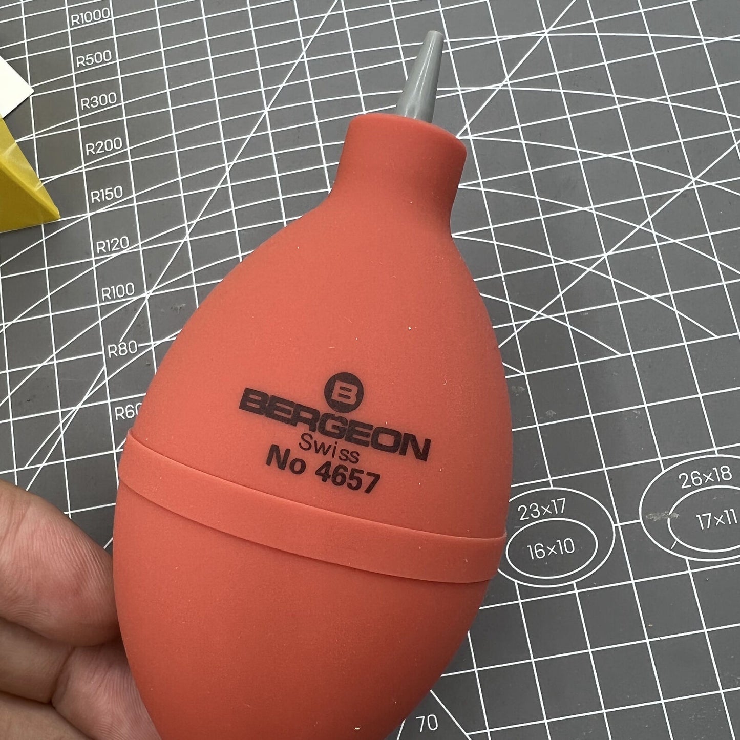 Swiss Bergeon 4657 fine tip rubber dust blower for precise watch component cleaning and maintenance.
