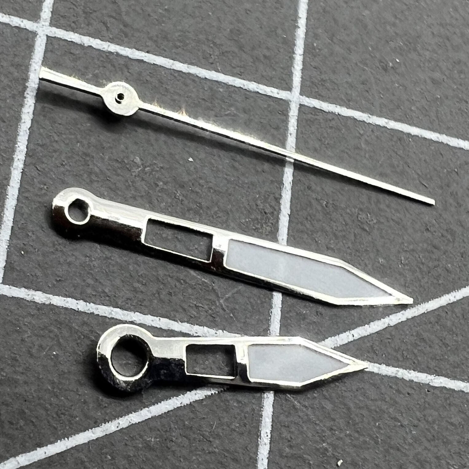 13mm silver trim watch hands with green lume for Miyota 2315-2305 models, enhancing style by BrandName.