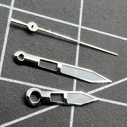 13mm silver trim watch hands with green lume for Miyota 2315-2305 models, enhancing style by BrandName.