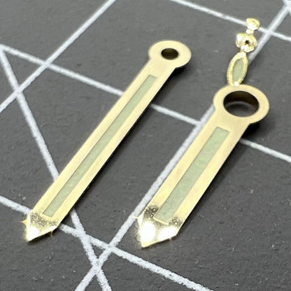 Green luminous watch hands with golden trim for ST3600 movement, adding style and night visibility.