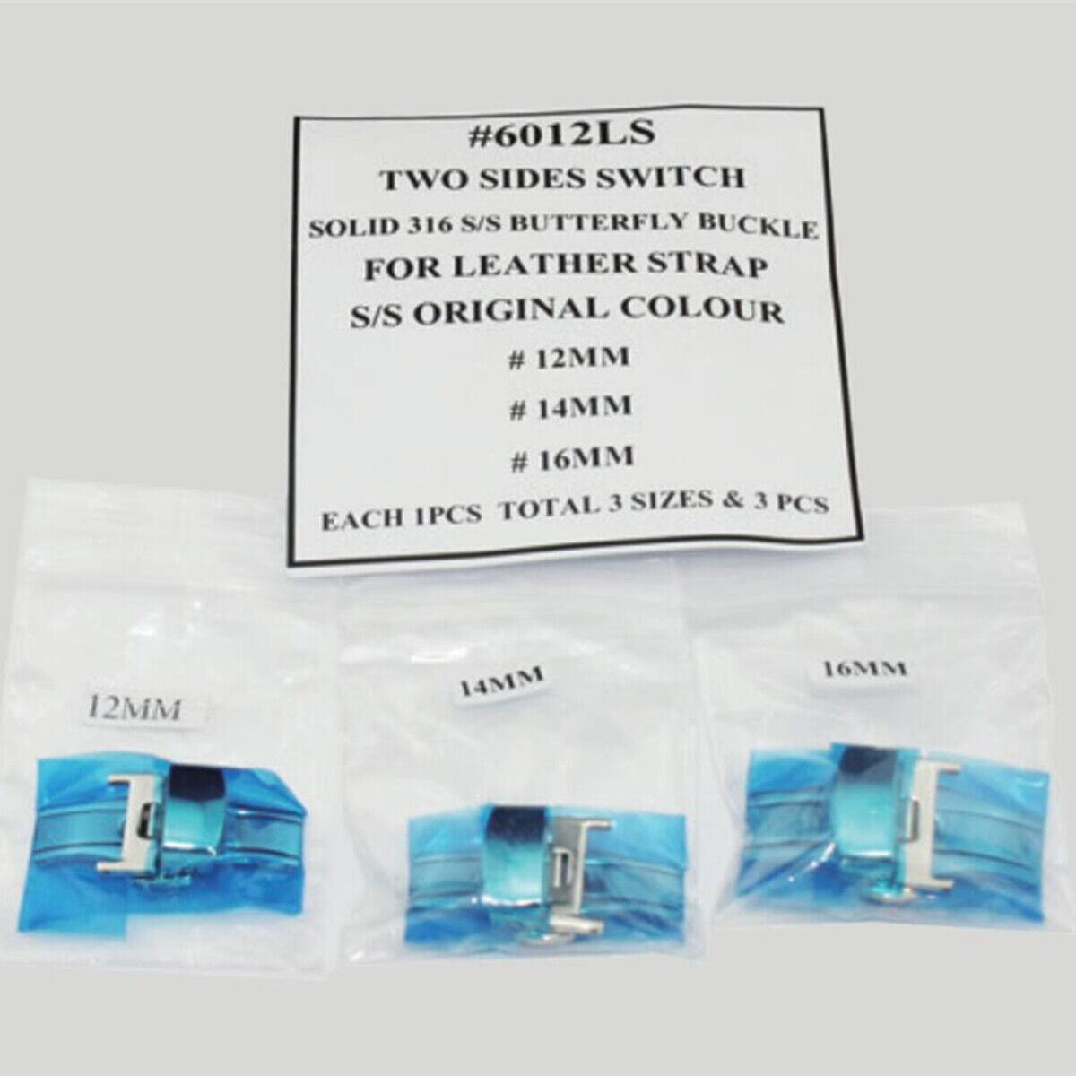 Two-sided switch solid 316 stainless steel butterfly buckles for leather watch straps.